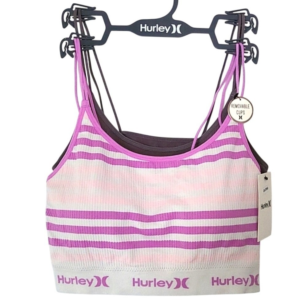 NWT Hurley Women's 2-Pack Ribbed Strappy Striped Sports Bras Multi Medium